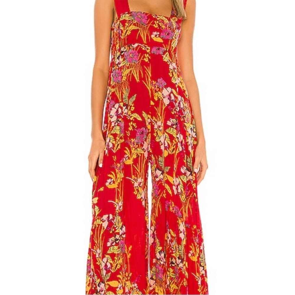RARE Free People Aloha Jumpsuit in boho red floral flowers